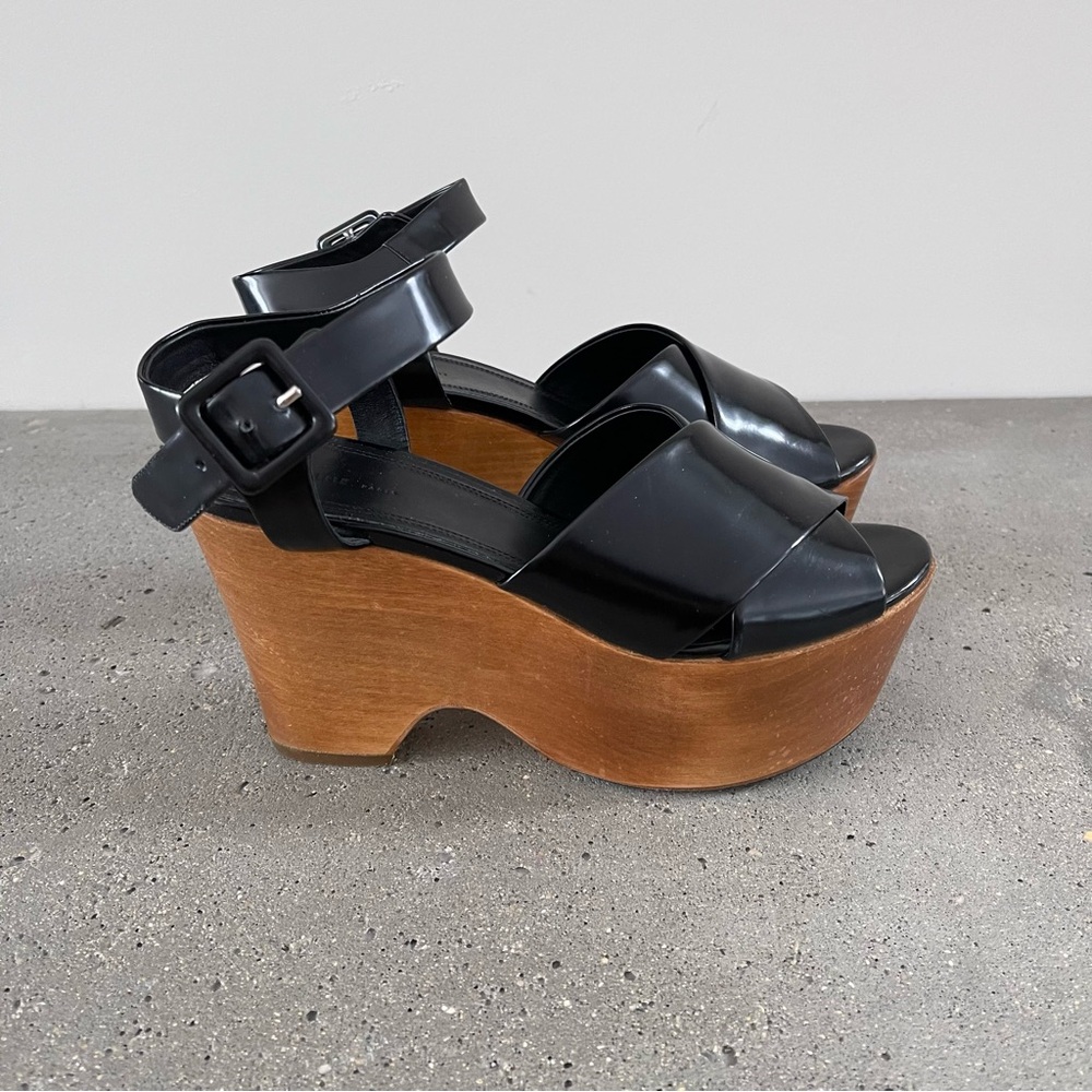 CELINE Patent Leather Wedge Sandal